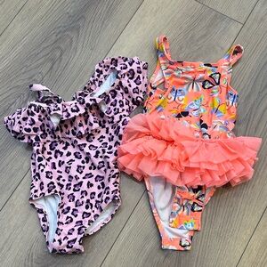 3T pink Leopard and 3T Orange Floral Kids Swimsuits